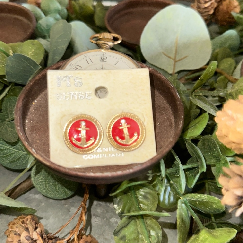 Red & gold Anchor Earrings
